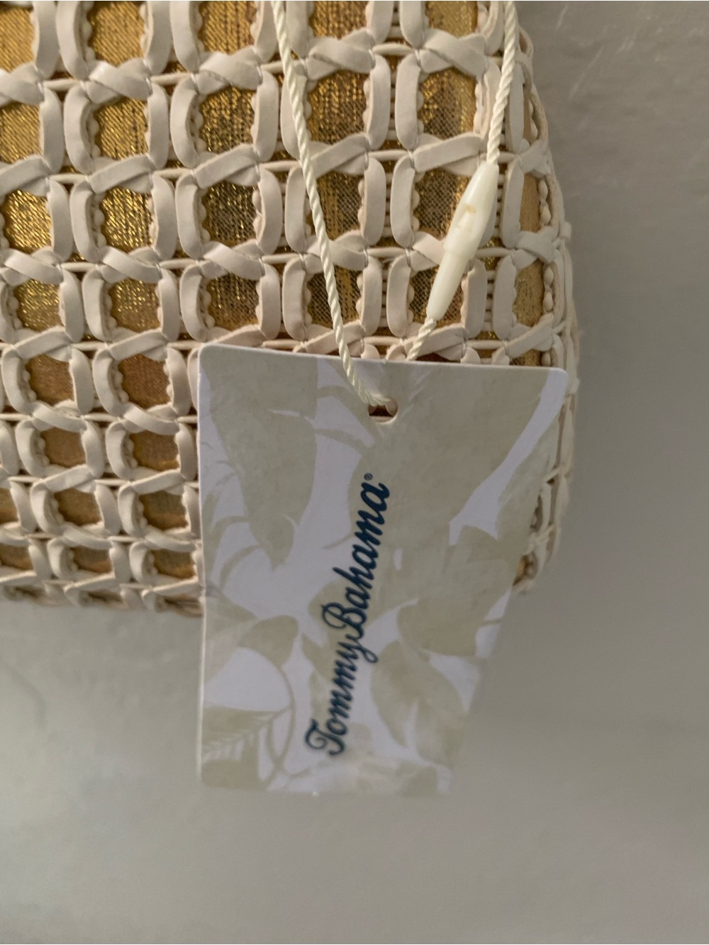 Tommy Bahama GoldCream Woven Clutch Bamboo Handle Gold Chain Strap Kiss Lock NWT - Picture 4 of 10